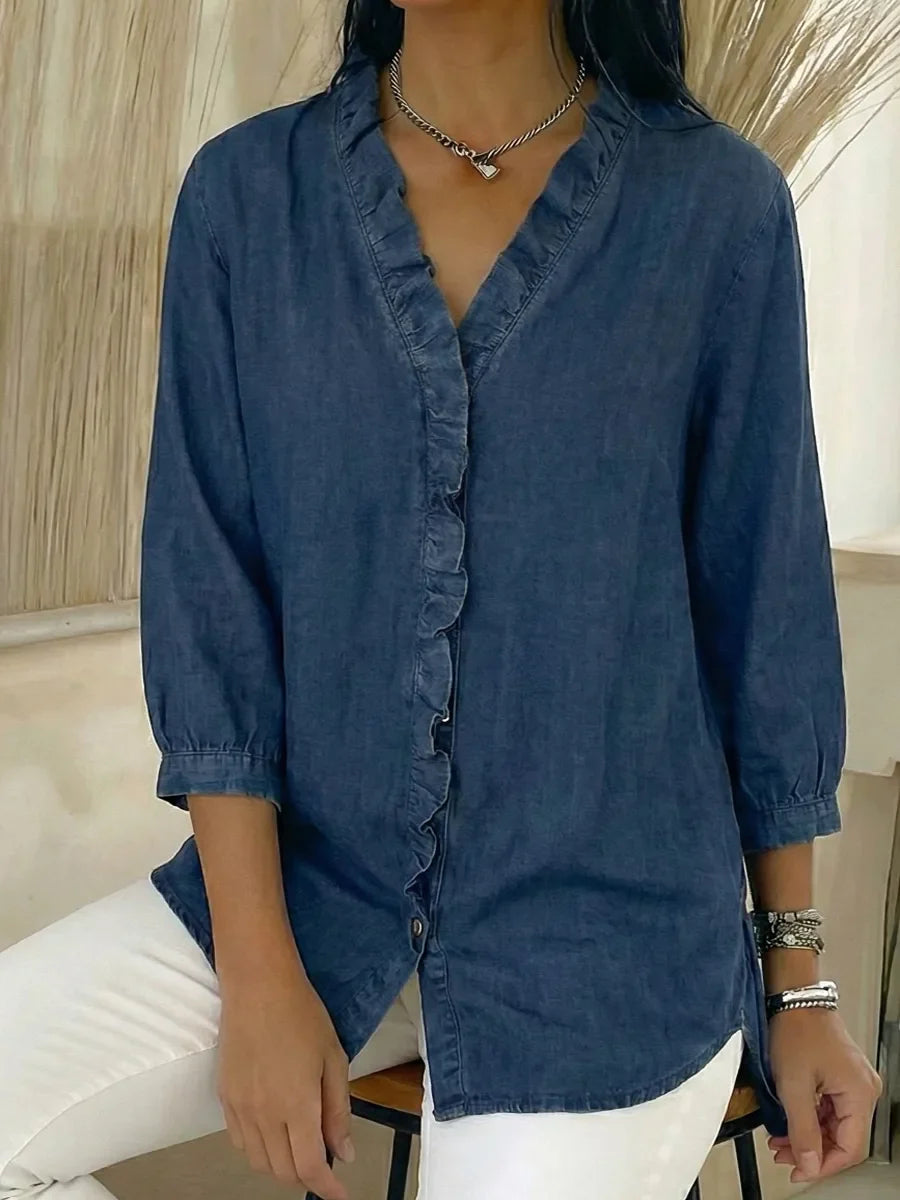 Janice | Ruffled Denim Blouse