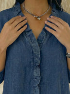 Janice | Ruffled Denim Blouse