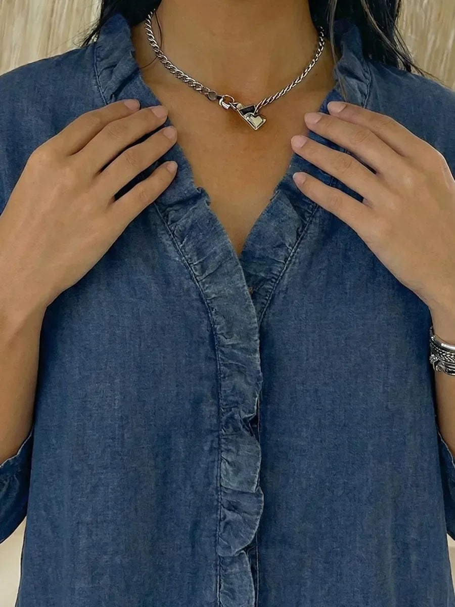 Janice | Ruffled Denim Blouse