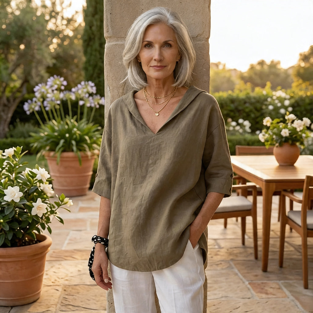 LOLA - Timeless Linen V-Neck Blouse