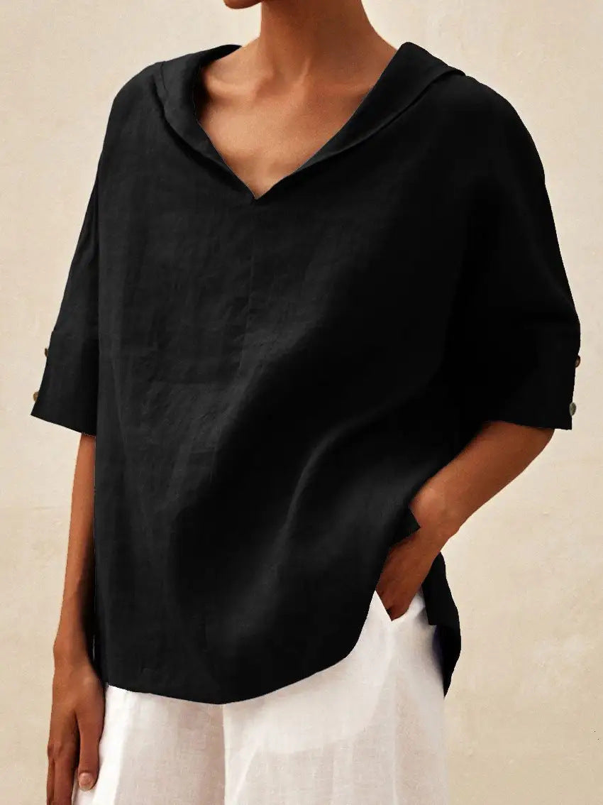 LOLA - Timeless Linen V-Neck Blouse