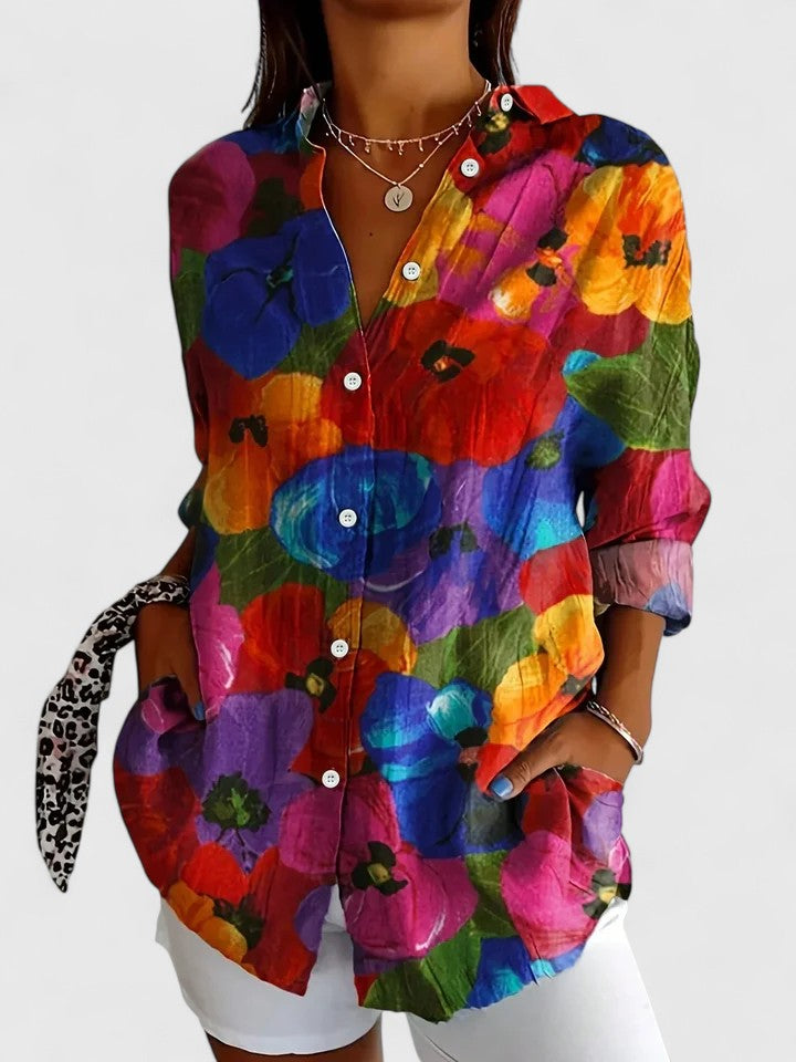 Holly - Vibrant Artistic Button-Up Blouse