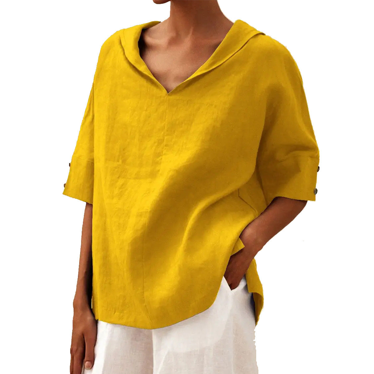 LOLA - Timeless Linen V-Neck Blouse